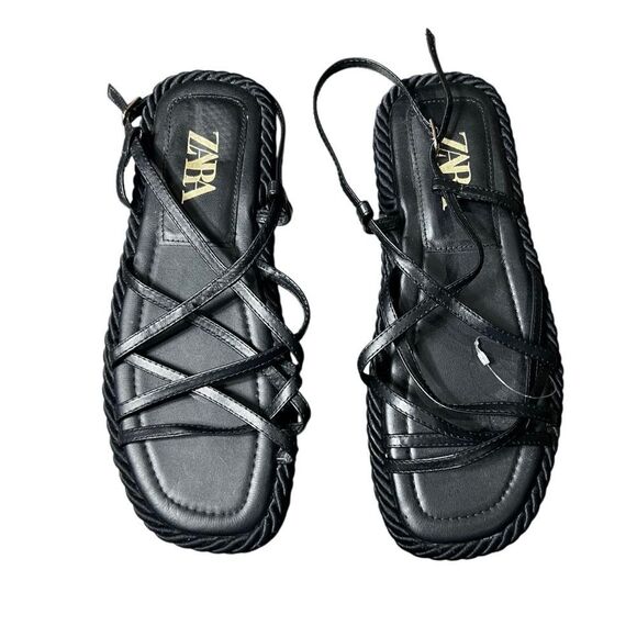 Zara black leather rope platform sandals Size 40 - Picture 11 of 13